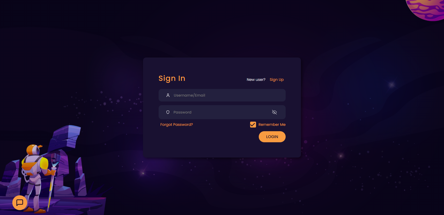 Screenshot of login