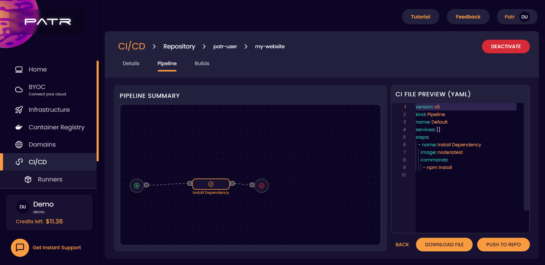 Screenshot of pipeline editor export screen