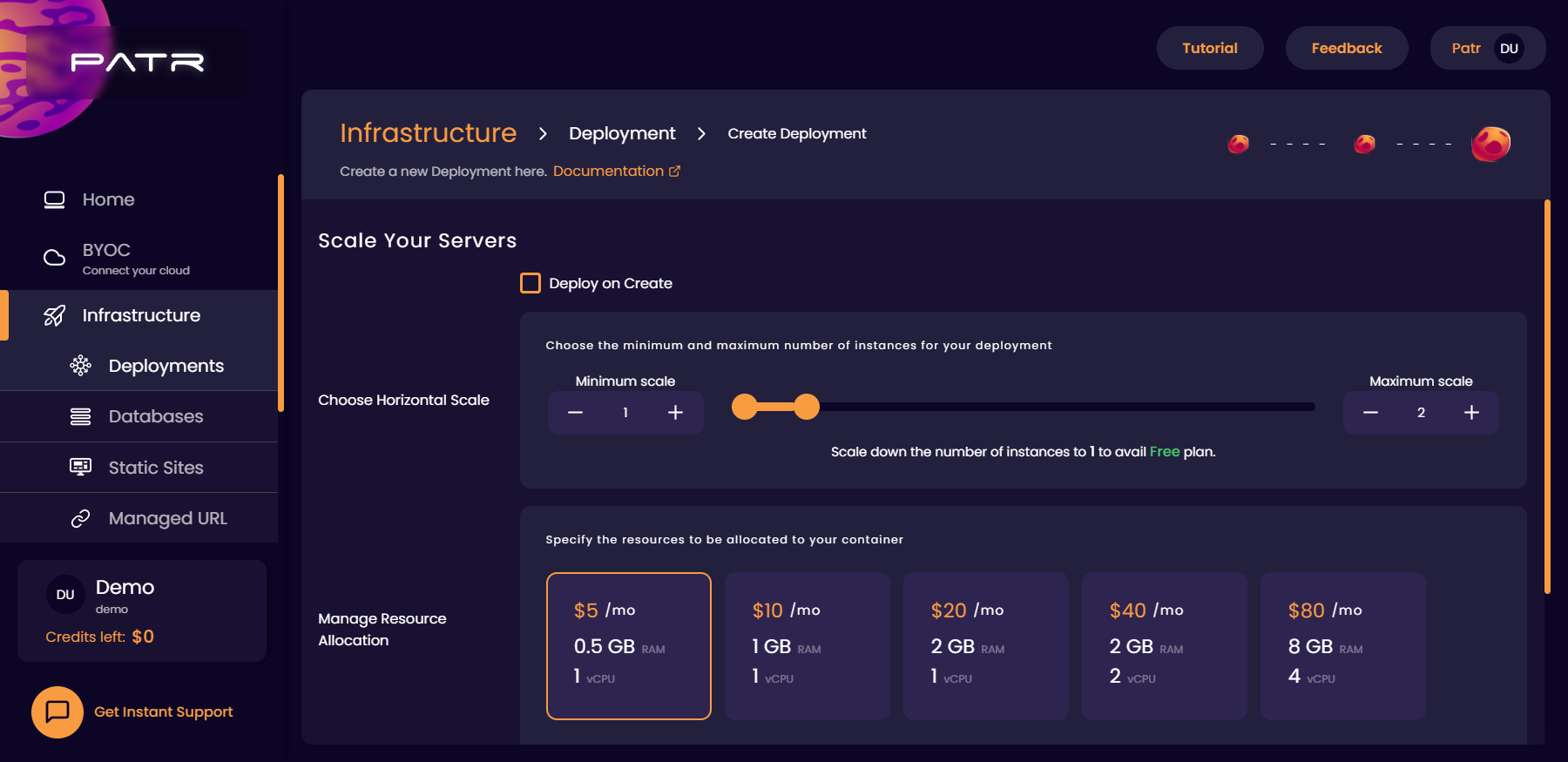 Screenshot of create deployment screen 3